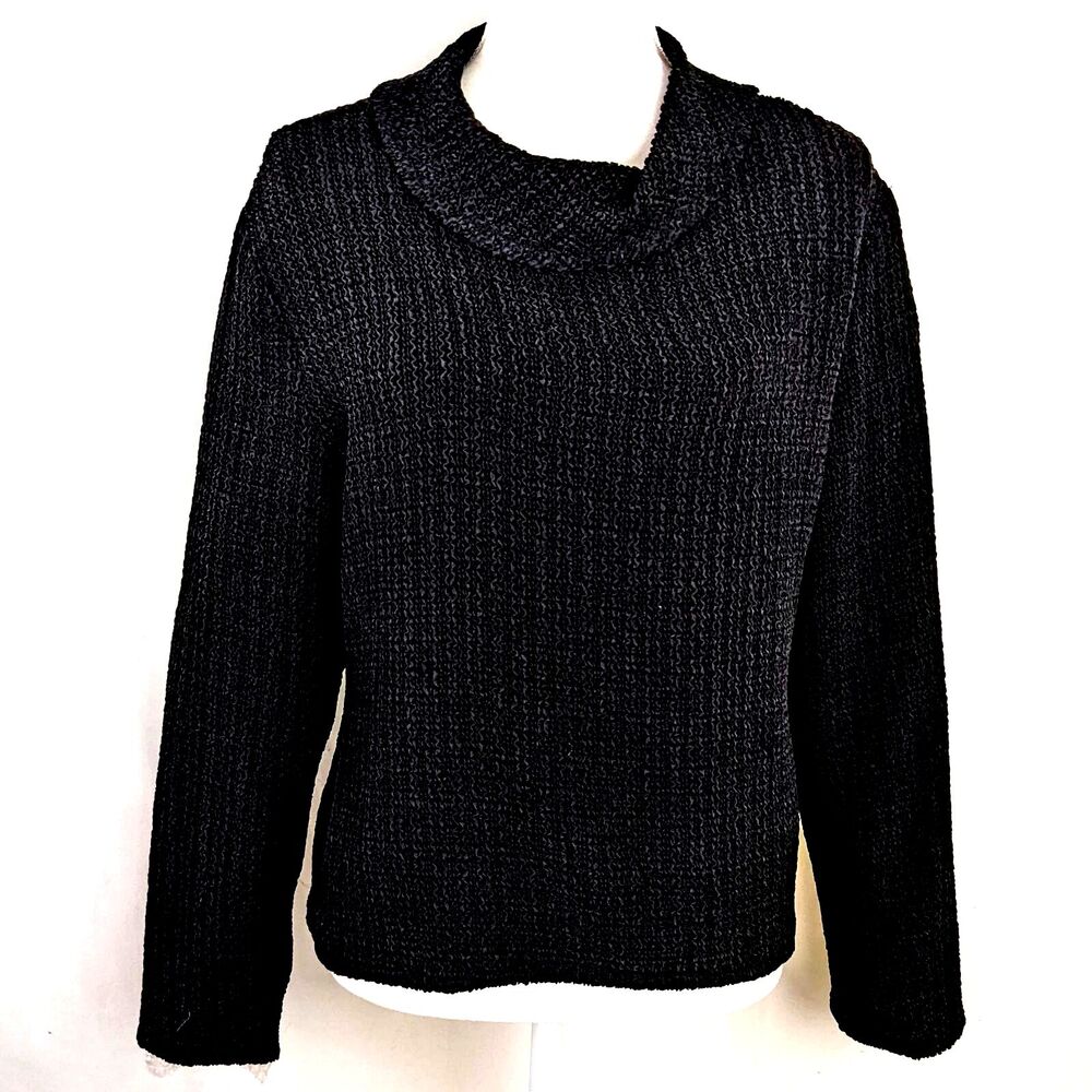 Allie Coosh Textured Black Knit Cowl Neck Women's L Pullover Top
